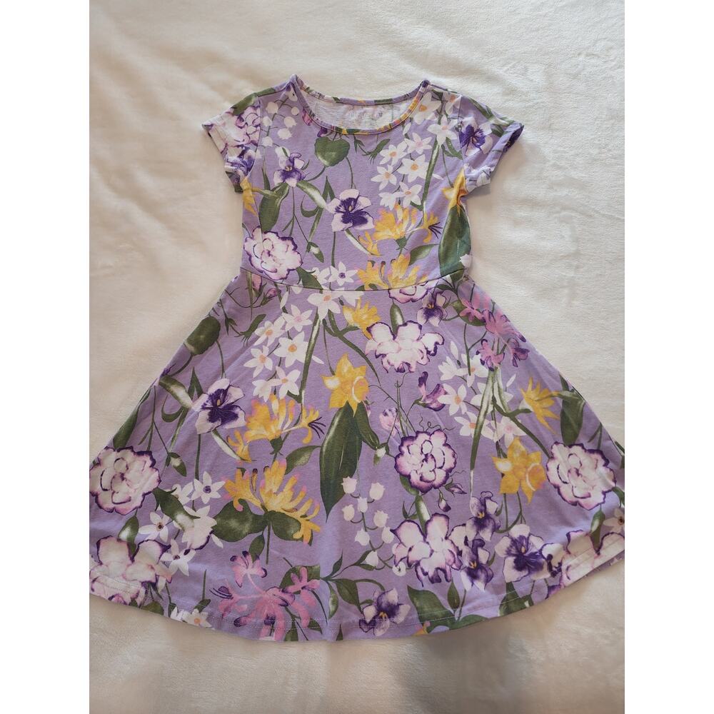 The Children's Place Girls Purple Floral Jersey Dress Sz 5-6/S